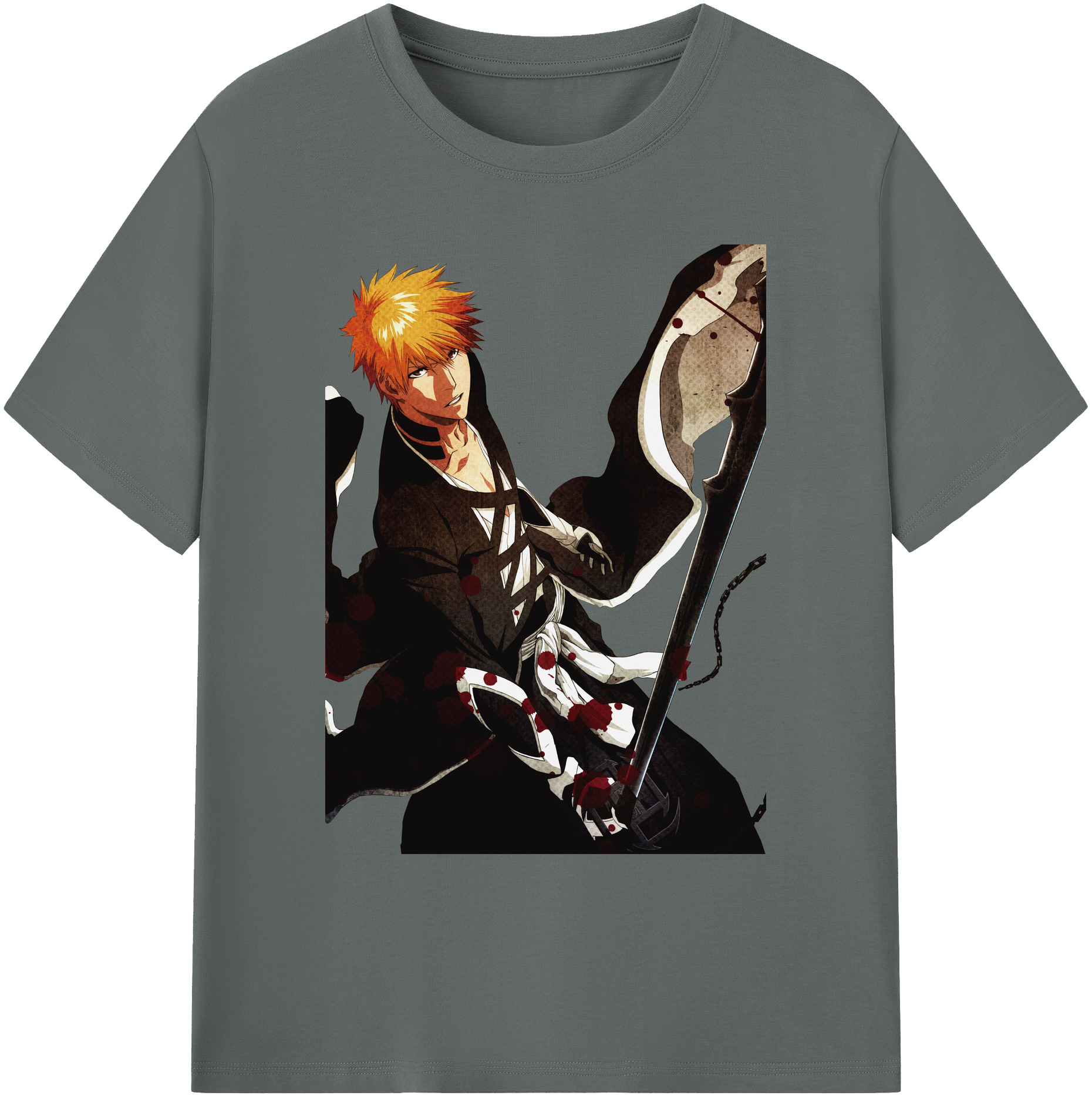 （画像用） ブリーチ 黒崎一護（くろさき いちご）BLEACH Kurosaki Ichigo 綿100％ メンズ半袖Tシャツ｜肌触りやわらか＆通気性